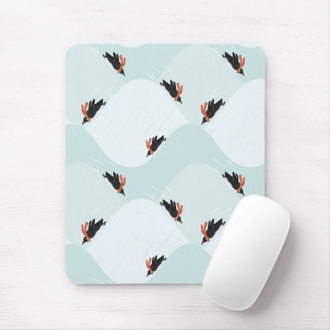 Playful Penguins Sliding on Snow Pattern Mouse Mat (With Mouse)