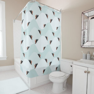 Playful Penguins Sliding on Snow Pattern Shower Curtain