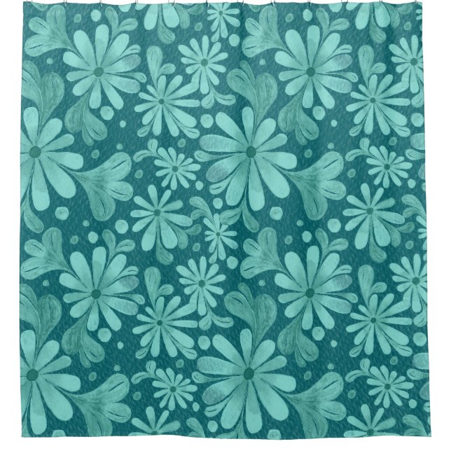 Playful Petals in Aqua and Teal Shower Curtain (Front)