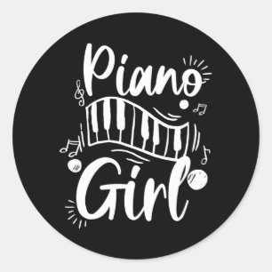 Playful Piano Girl Lady Pianist Piano Player Classic Round Sticker