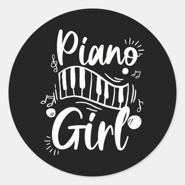 Playful Piano Girl Lady Pianist Piano Player Classic Round Sticker (Front)