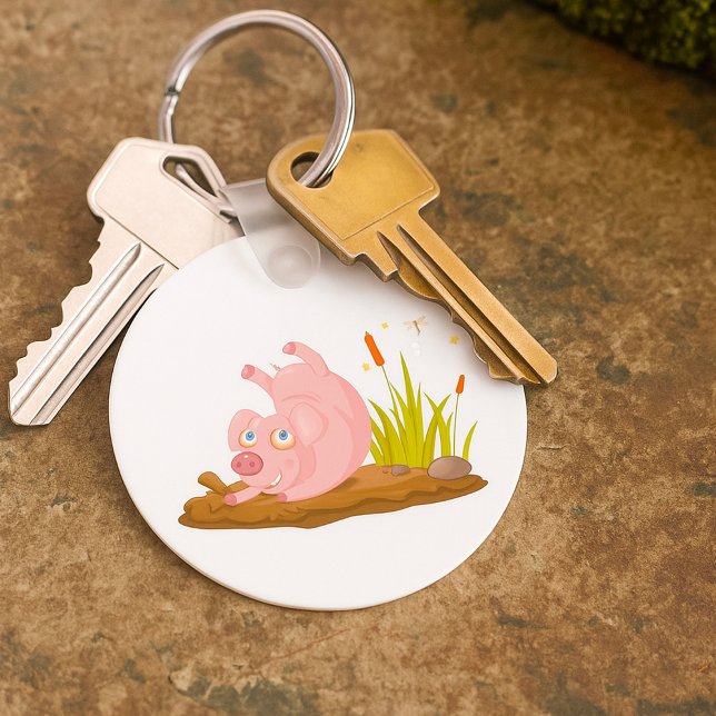 Playful Pig in Mud Funny Farm Animal Key Ring (Creator Uploaded)