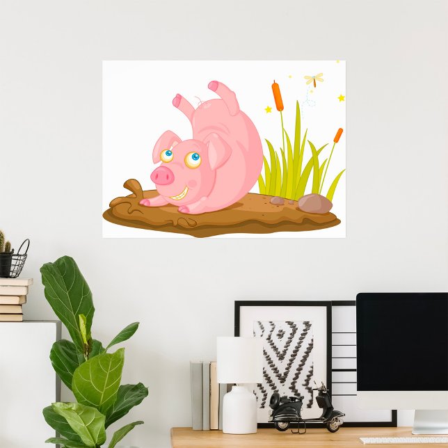 Playful Pig in Mud Funny Farm Animal Poster (Creator Uploaded)