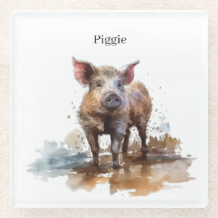 Playful Piglet, custom Glass Coaster