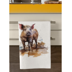 Playful Piglet, custom Tea Towel