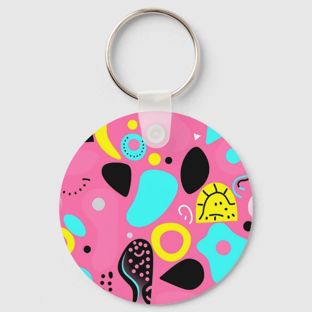 Playful Pink Abstract Shapes Pattern Key Ring (Front)