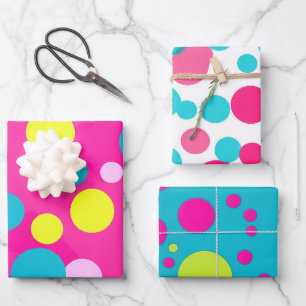 Playful Pink and Blue Polka Dot Christmas Wrapping Paper Sheet