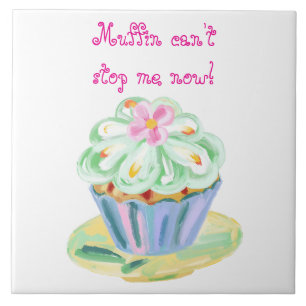 Playful Pink and Green Cupcake Artwork Tile