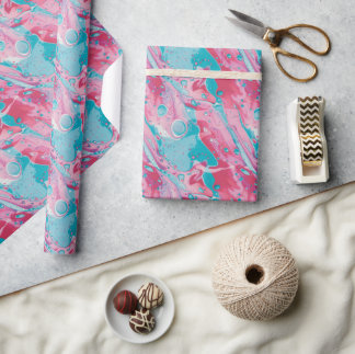 Playful Pink and Turquoise Liquid Abstract Pattern Wrapping Paper