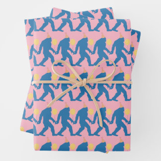 Playful Pink, Blue & Yellow Birthday Bigfoot  Wrapping Paper Sheet