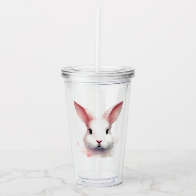 "Playful Pink Bunny Acrylic Tumbler (Front)