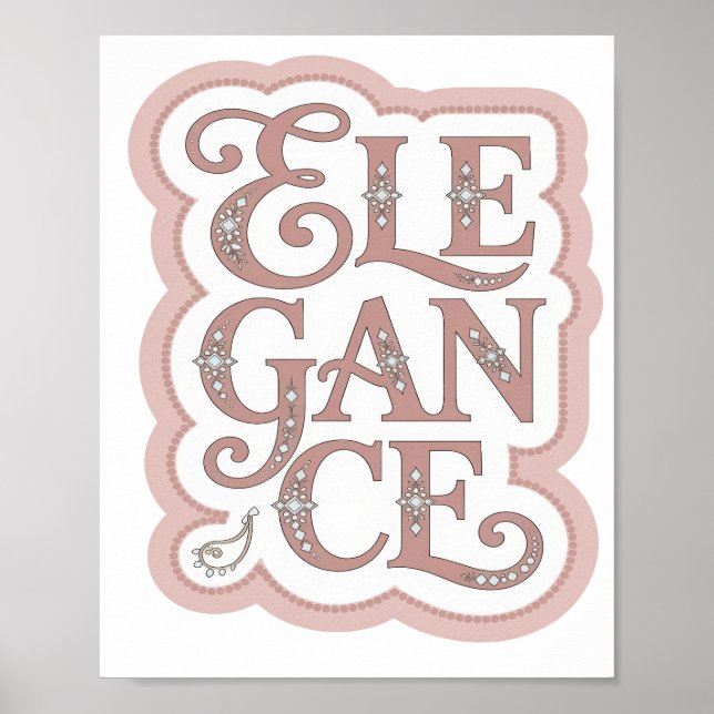 Playful Pink ELEGANCE 3D Text Art Poster (Front)