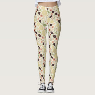 Playful Pink Green Floral Flowers Pattern Leggings