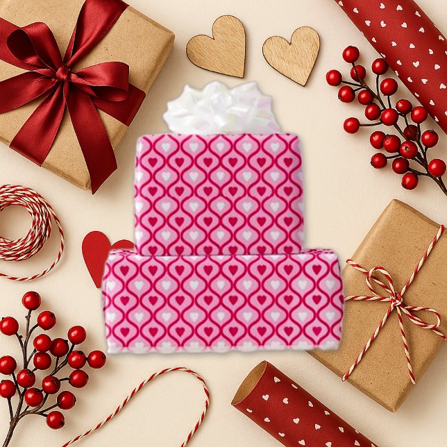 Playful Pink Ribbon Heart Row Wrapping Paper (Creator Uploaded)