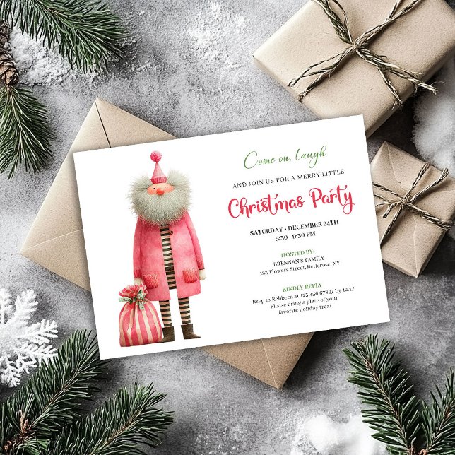 Playful pink santa Christmas party invitation  (Playful pink santa Christmas party invitation pink green art

)