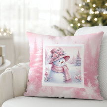 Playful Pink Snowman Pillow Cozy Winter Look