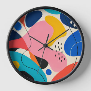 Playful Pink Teal Blue Organic Abstract Clock
