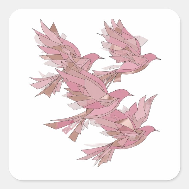 Playful Pink THREE PINK BIRDS IN FLIGHT Sticker (Front)