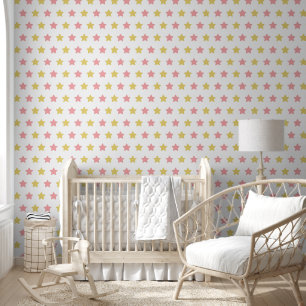 Playful Pink Yellow Minimalist Star Pattern Wallpaper