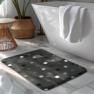 Playful Pixels Check Grey Black Pattern Bath Mat