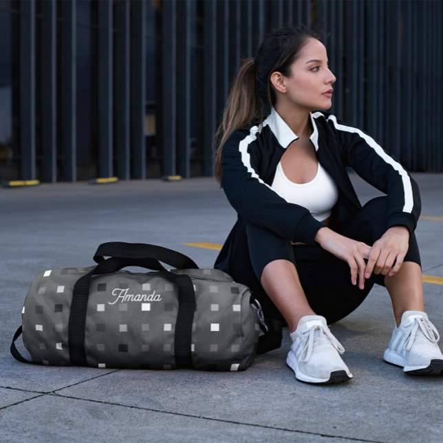  Playful Pixels Check Grey Black Pattern Duffle Bag (Creator Uploaded)