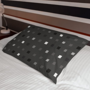 Playful Pixels Check Grey Black Pattern Pillowcase