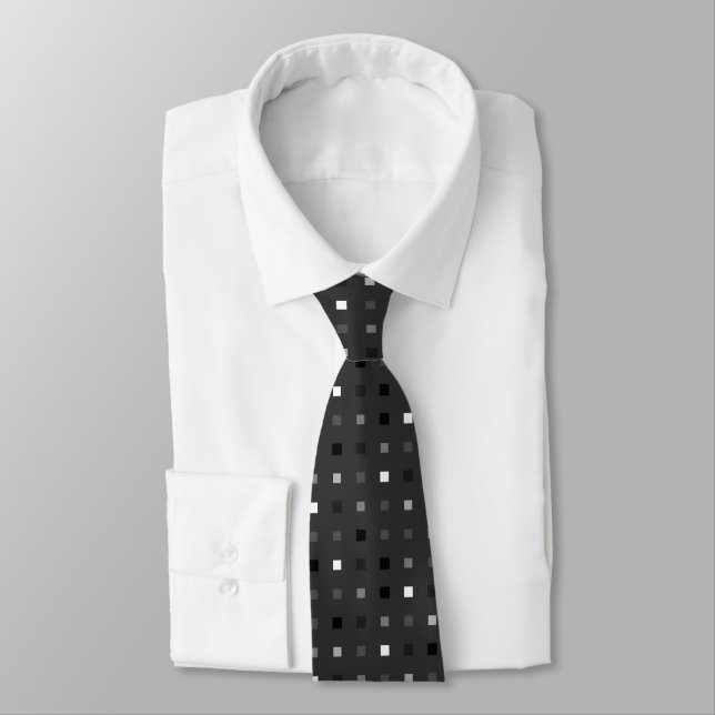  Playful Pixels Check Grey Black Pattern Tie (Tied)