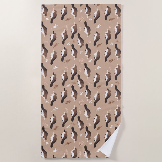 Playful Platypus Pattern Beach Towel (Front)