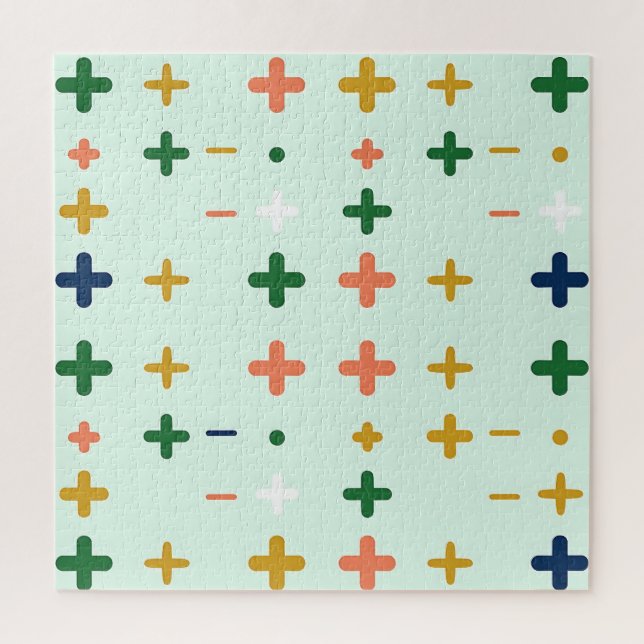 Playful Plus Signs Geometric Retro Pattern Jigsaw Puzzle (Vertical)