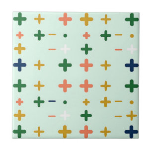 Playful Plus Signs Geometric Retro Pattern Tile