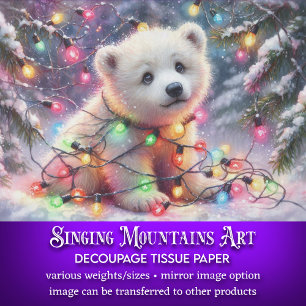 Playful Polar Bear Christmas Lights Decoupage Tissue Paper