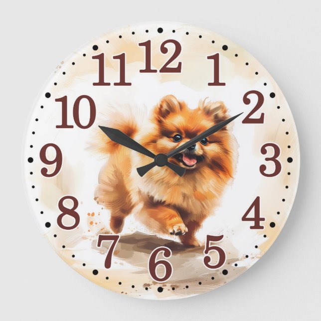 Playful Pomeranian Puppy for Dog Lover  Large Clock (Front)