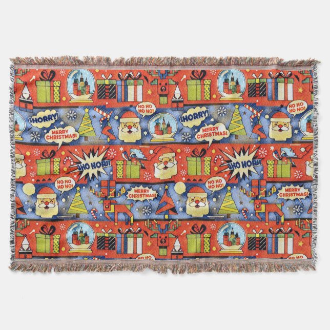 Playful Pop Art Christmas Pattern Throw Blanket (Front)