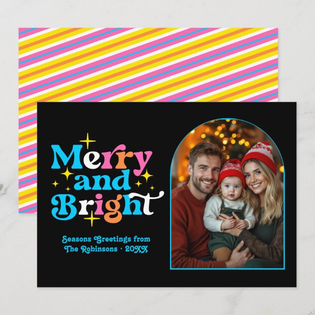 Playful Pop Art Modern Christmas Family Photo Holiday Card (Front/Back)