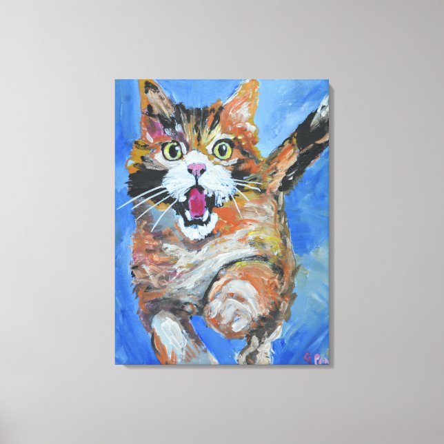 Playful Pouncing Calico Cat Canvas Print (Front)