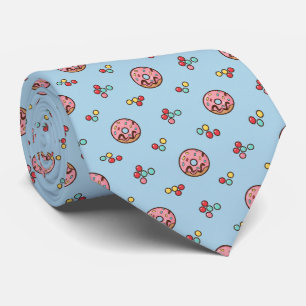 Playful Powder Blue Colourful Scattered Doughnut Tie
