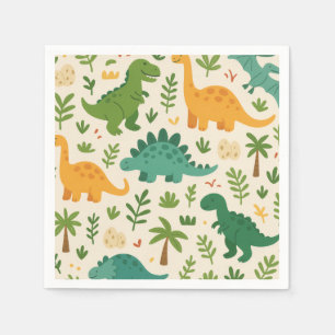 Playful Prehistoric Dinosaur Pattern Kids Birthday Napkin