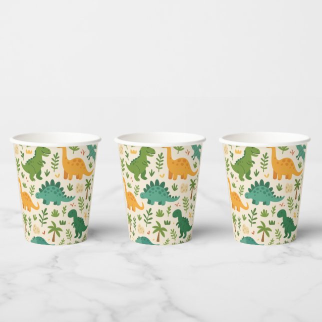 Playful Prehistoric Dinosaur Pattern Kids Birthday Paper Cups (Multi)