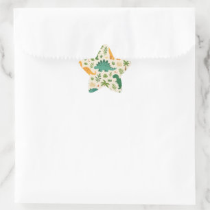 Playful Prehistoric Dinosaur Pattern Kids Birthday Star Sticker