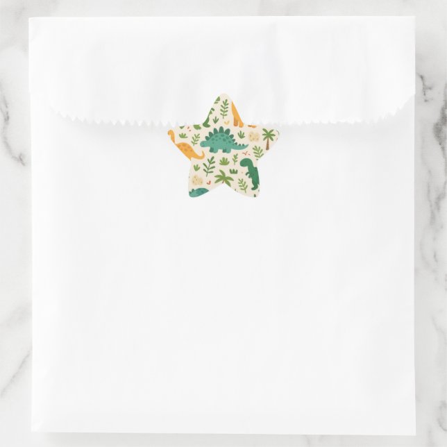 Playful Prehistoric Dinosaur Pattern Kids Birthday Star Sticker (Bag)