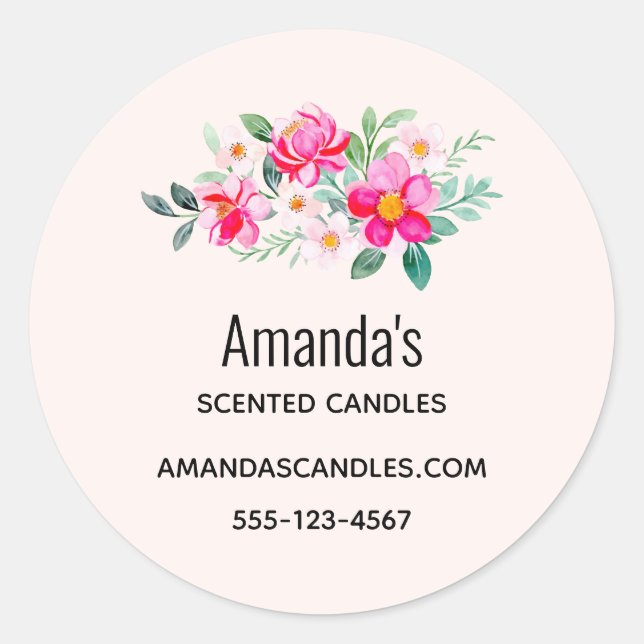 Playful Pretty Pink Flower Bouquet Business Classic Round Sticker (Front)