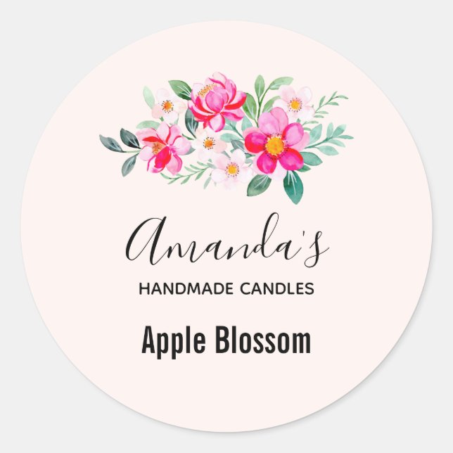 Playful Pretty Pink Flower Bouquet Candle Biz Classic Round Sticker (Front)