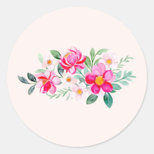 Playful Pretty Pink Flower Bouquet Classic Round Sticker
