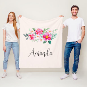 Playful Pretty Pink Flower Bouquet Fleece Blanket