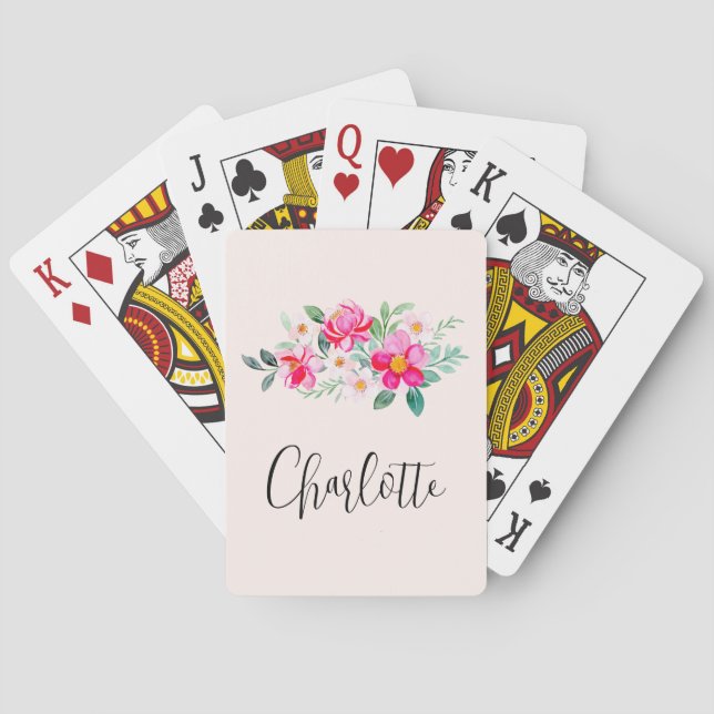Playful Pretty Pink Flower Bouquet Playing Cards (Back)