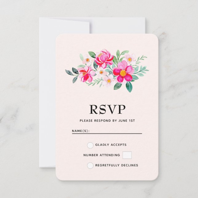 Playful Pretty Pink Flower Bouquet RSVP Card (Front)