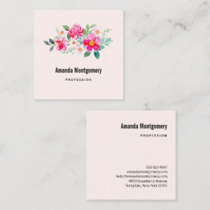 Playful Pretty Pink Flower Bouquet Square Business Card