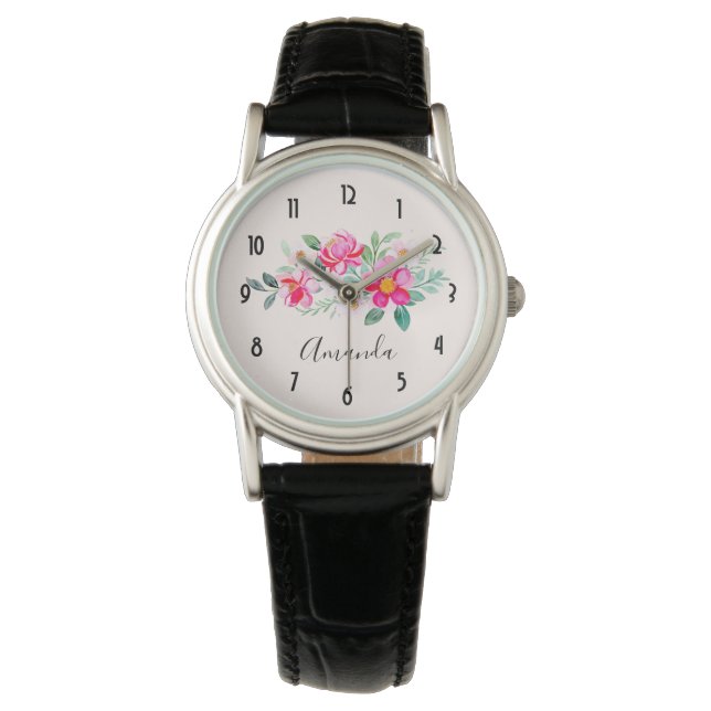 Playful Pretty Pink Flower Bouquet Watch (Front)