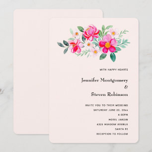 Playful Pretty Pink Flower Bouquet Wedding Invitation
