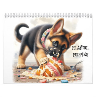 Playful Puppies Twelve Month Calendar